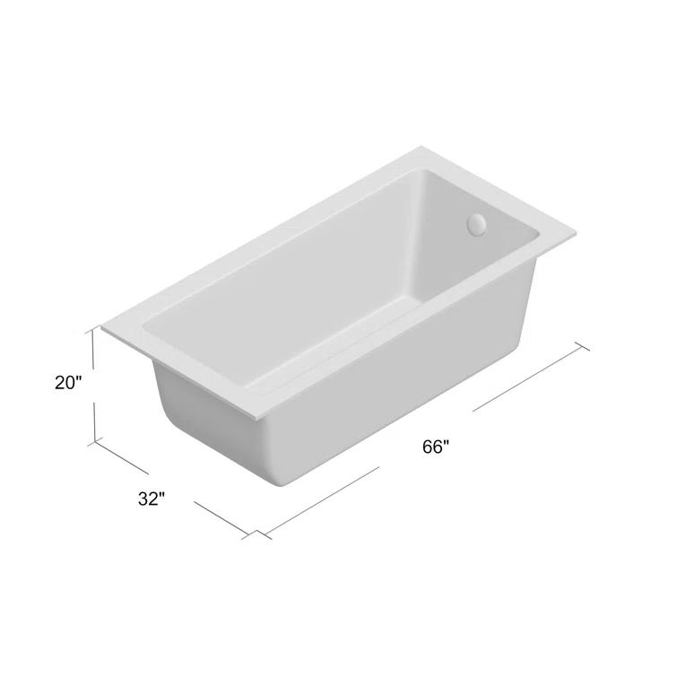 Alcove 66" x 32" Soaking Fiberglass Bathtub