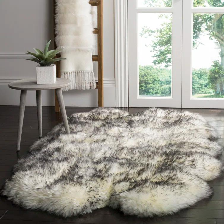 SAFAVIEH Sheep Skin Tiana Animal Area Rug, Ivory/Smoke Grey, 5'5" x 7'7"