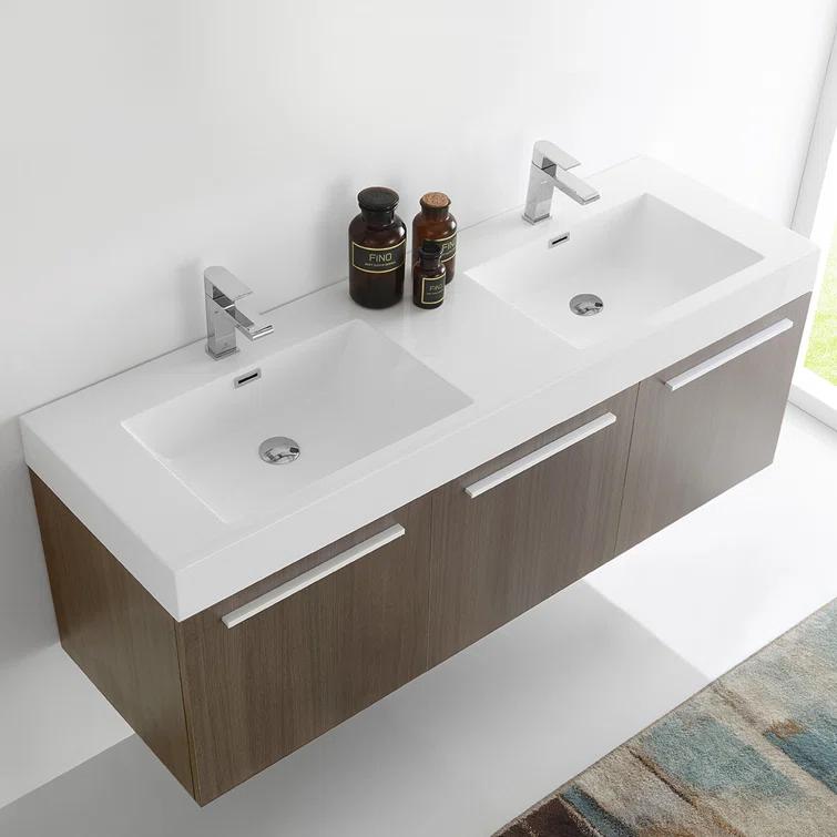 Fresca Vista 60'' Wall Mounted Modern Double Bathroom Vanity with Acrylic Vanity Top