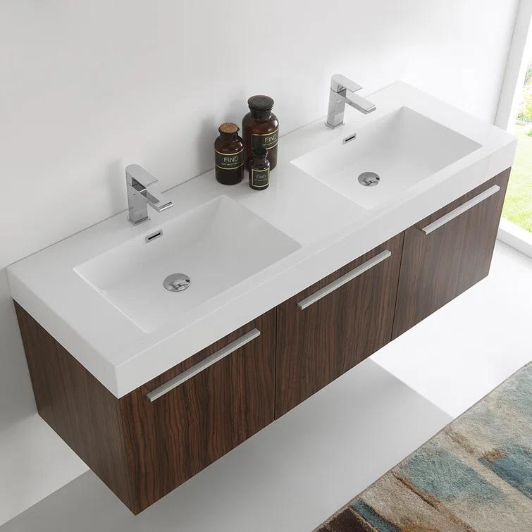 Vista 60'' Wall Mounted Modern Double Bathroom Vanity with Acrylic Vanity Top