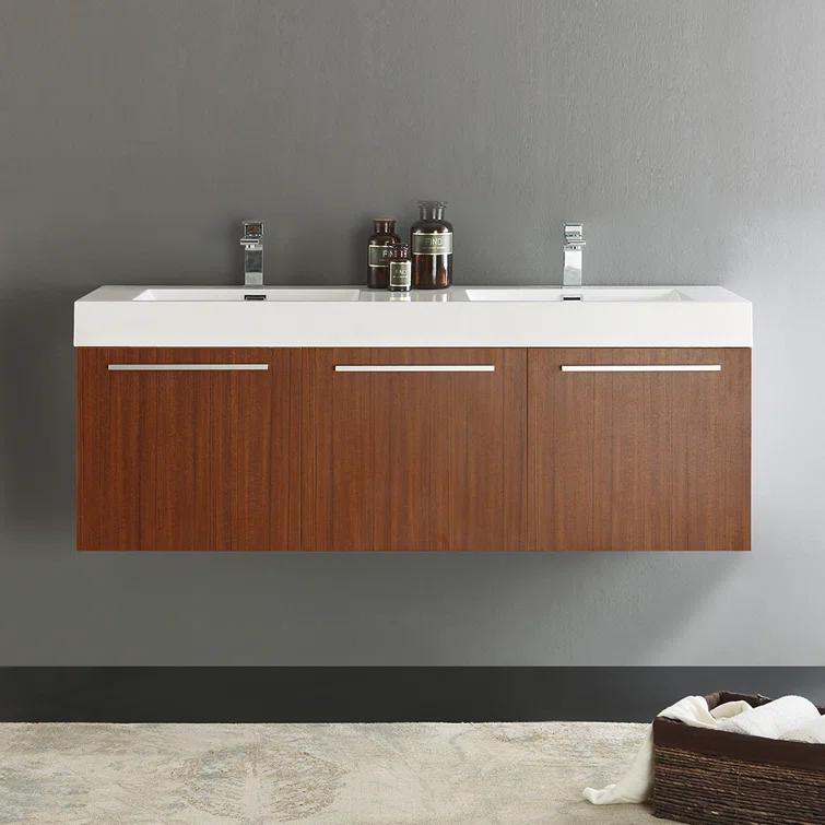 Fresca Vista 60'' Wall Mounted Modern Double Bathroom Vanity with Acrylic Vanity Top
