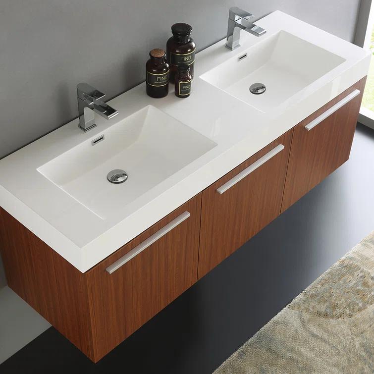 Fresca Vista 60'' Wall Mounted Modern Double Bathroom Vanity with Acrylic Vanity Top