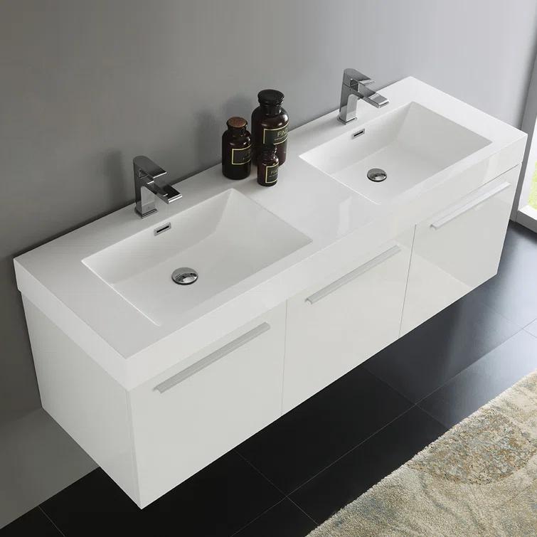 Vista 60'' Wall Mounted Modern Double Bathroom Vanity with Acrylic Vanity Top