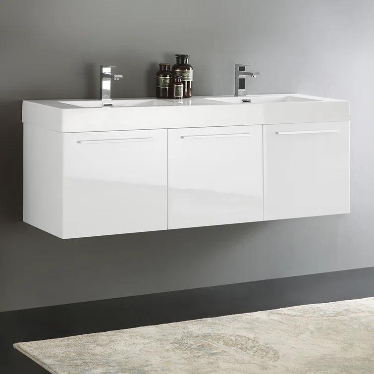 Vista 60'' Wall Mounted Modern Double Bathroom Vanity with Acrylic Vanity Top
