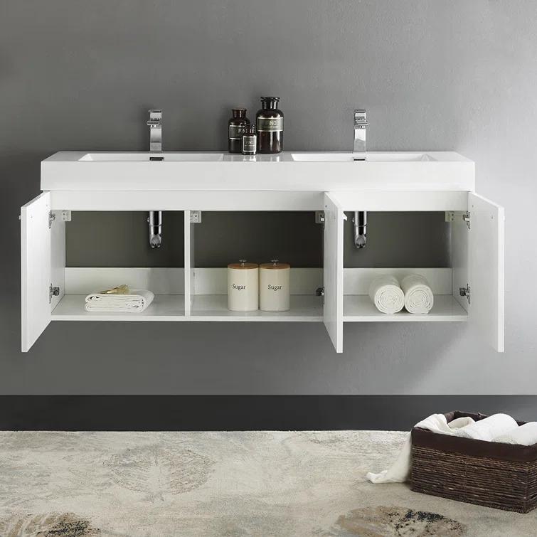 Vista 60'' Wall Mounted Modern Double Bathroom Vanity with Acrylic Vanity Top