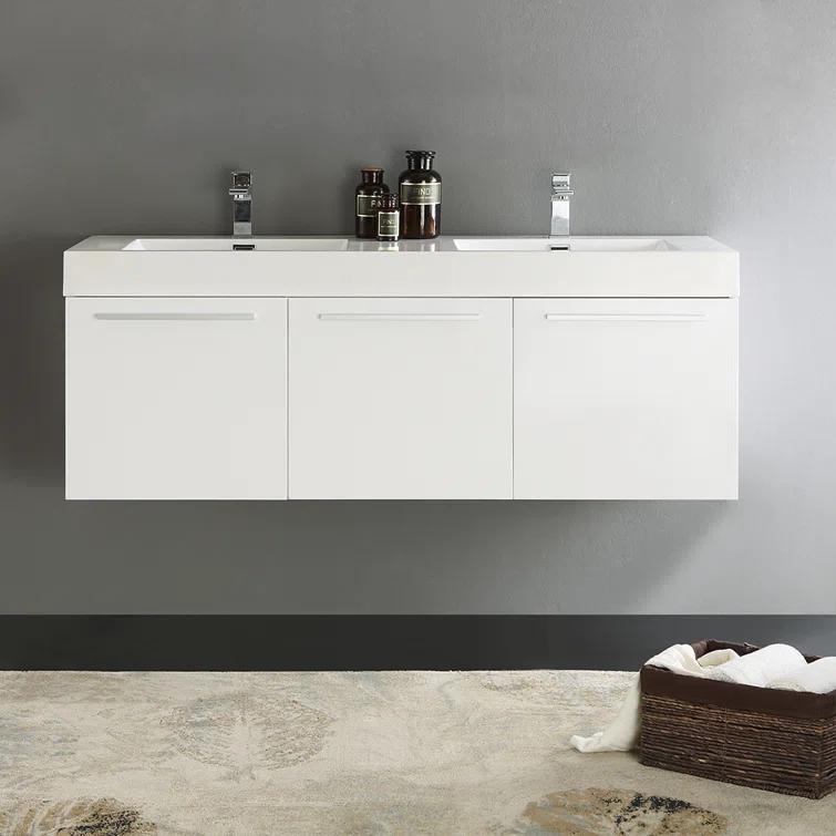 Vista 60'' Wall Mounted Modern Double Bathroom Vanity with Acrylic Vanity Top