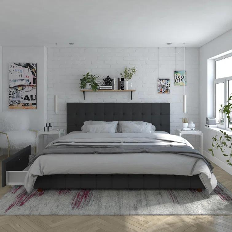 Elizabeth Tufted Upholstered Low Profile Storage Platform Bed