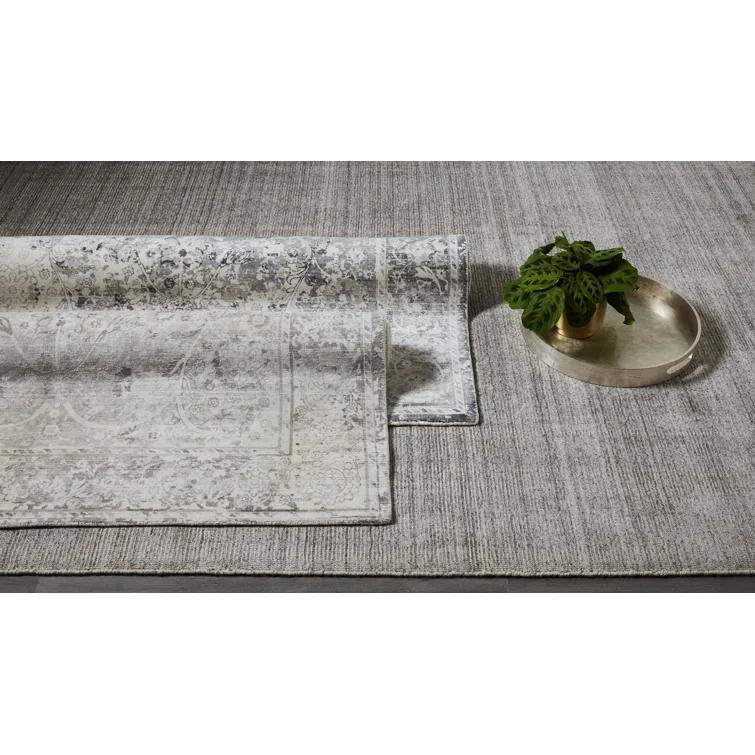 Elegant Bone Viscose 9' x 12' Hand-Knotted Transitional Area Rug