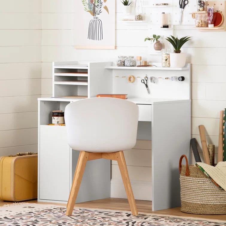 Crea Craft Table with Hutch Pure White