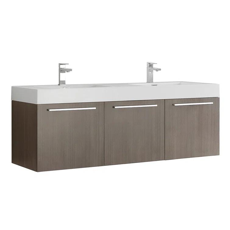 Fresca Vista 60'' Wall Mounted Modern Double Bathroom Vanity with Acrylic Vanity Top