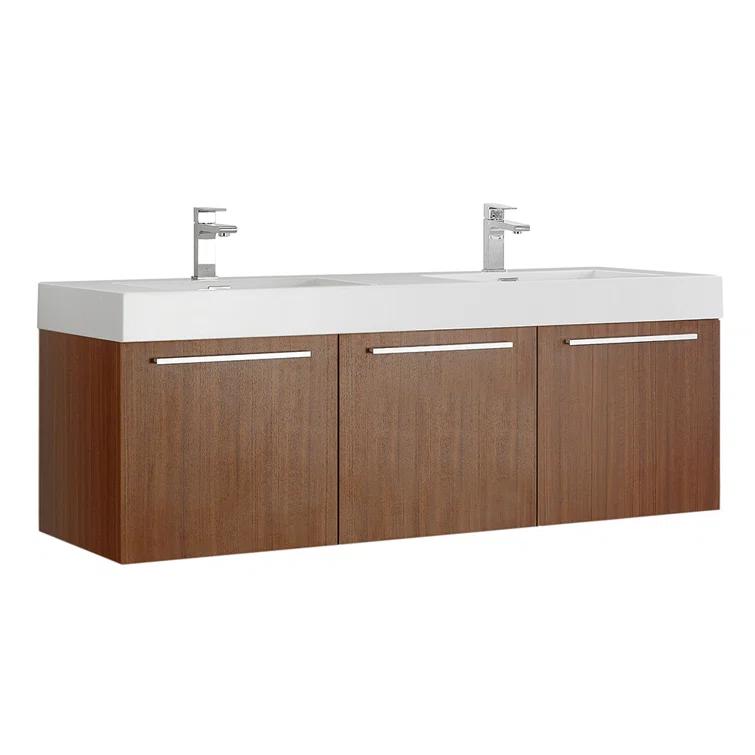 Fresca Vista 60'' Wall Mounted Modern Double Bathroom Vanity with Acrylic Vanity Top