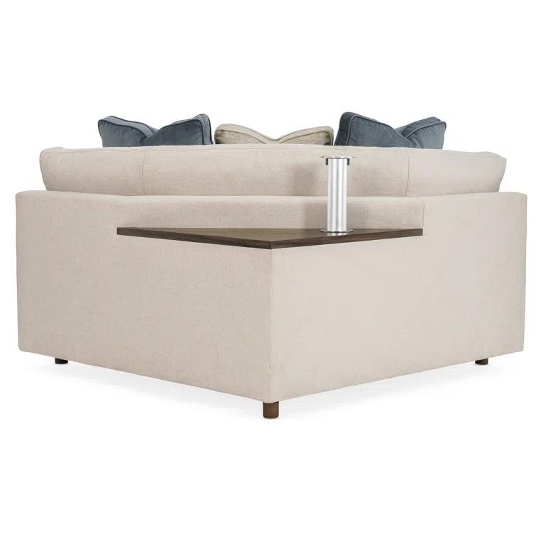 Beige Linen Transitional Stationary Sectional Sofa with Smoked Sable Wood Shelf