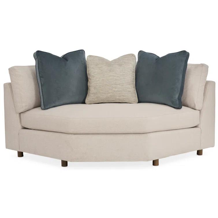 Beige Linen Transitional Stationary Sectional Sofa with Smoked Sable Wood Shelf