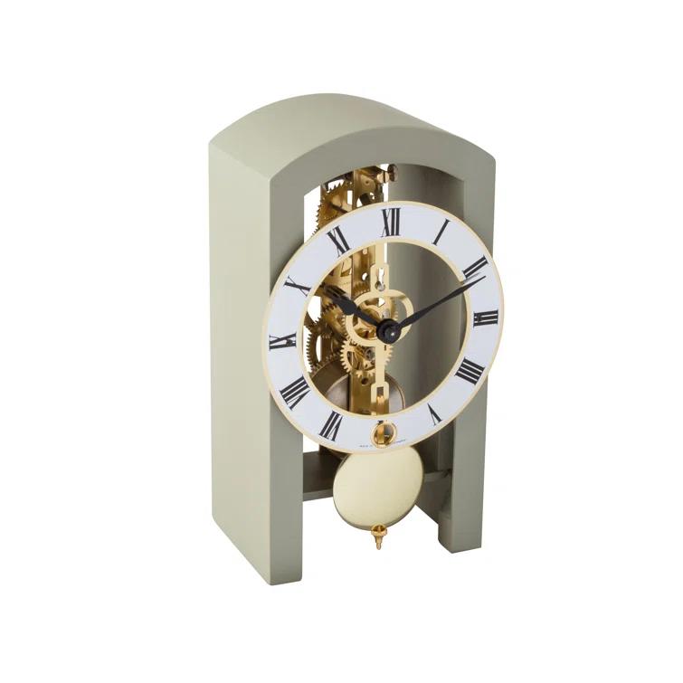 Gray and Gold Mechanical Table Clock with Open Design
