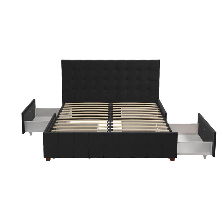 Elizabeth Tufted Upholstered Low Profile Storage Platform Bed