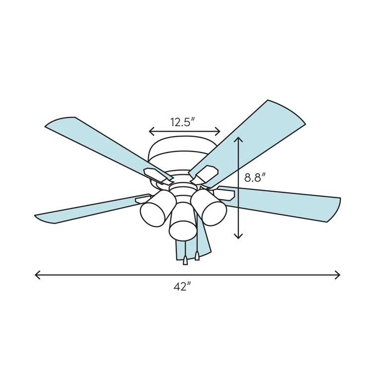 Hunter Fan 42" Builder Low Profile 5 - Blade Flush Mount Ceiling Fan with Pull Chain and Light Kit Included