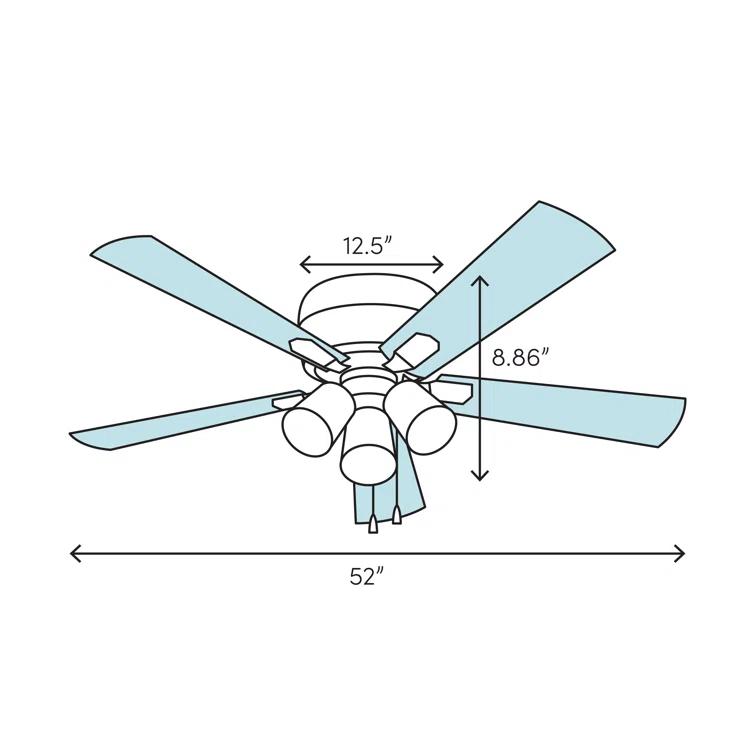 Builder Low Profile 52" 5 - Blade Flush Mount Ceiling Fan with Lights and Pull Chains