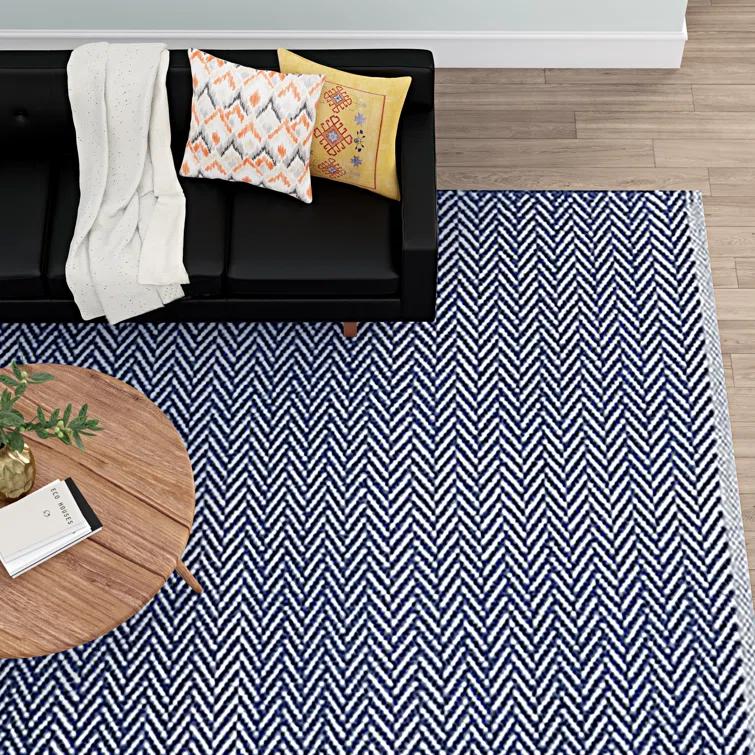 Herringbone Indigo Handwoven Cotton Rug