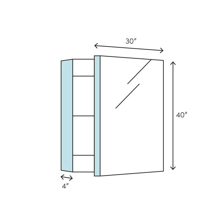 Robern AC3040D4P2LAW AiO Recessed Frameless Medicine Cabinet with 3 Adjustable Shelves and LED Lighting