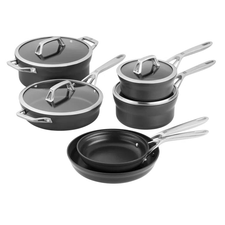 ZWILLING Motion Nonstick Hard-Anodized 10-Piece Cookware Set in Grey, Dutch Oven, Fry pan, Saucepan