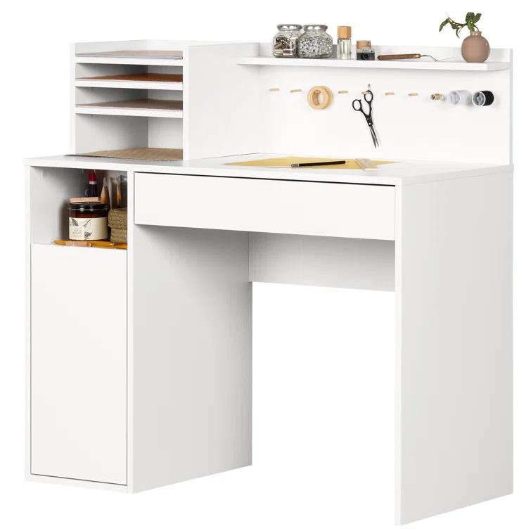 Crea Craft Table with Hutch Pure White