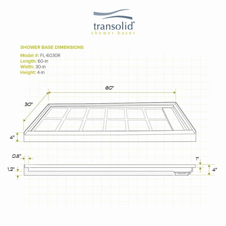 30'' W 60'' D Rectangular Single Shower Base