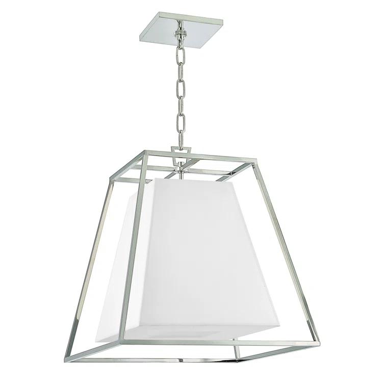 Polished Nickel Crystal 4-Light Pendant with Faux Silk Shade
