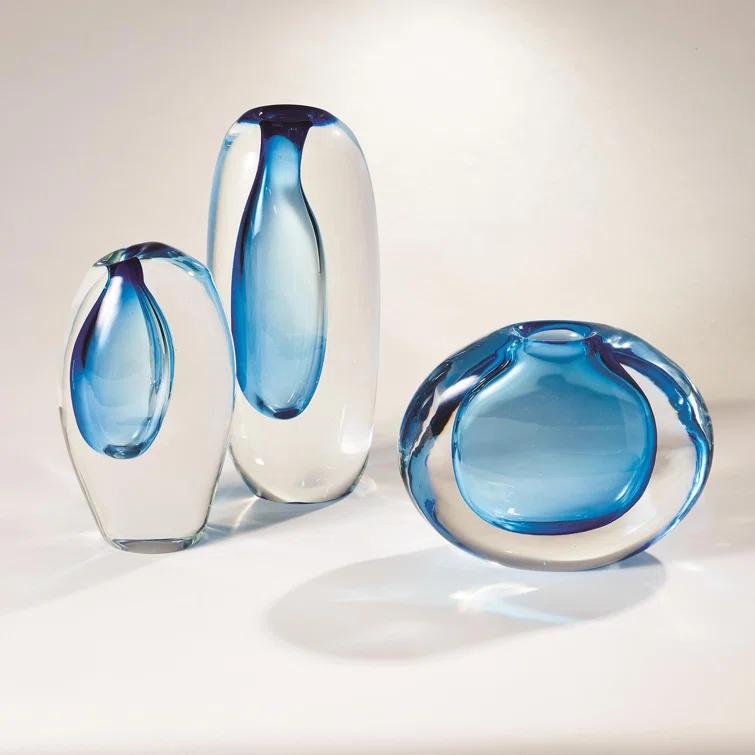 Global Views Offset Round Vase-Light Blue