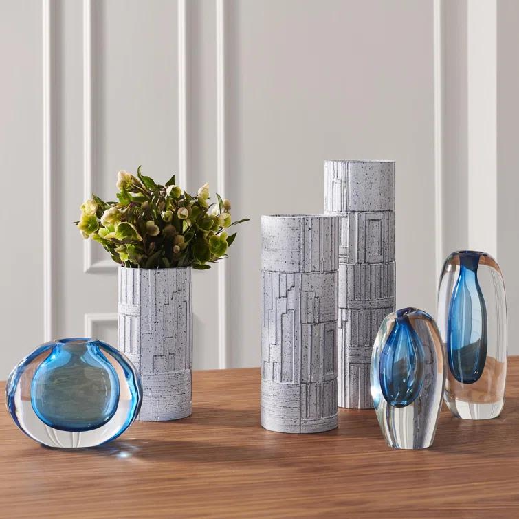 Global Views Offset Round Vase-Light Blue