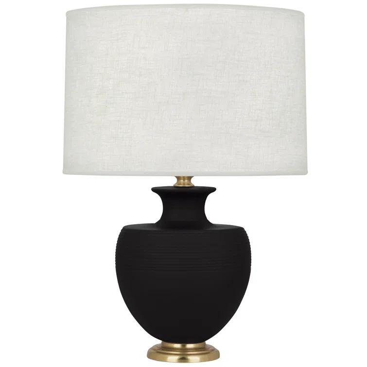 Bronze Ceramic and Steel Table Lamp with Linen Shade