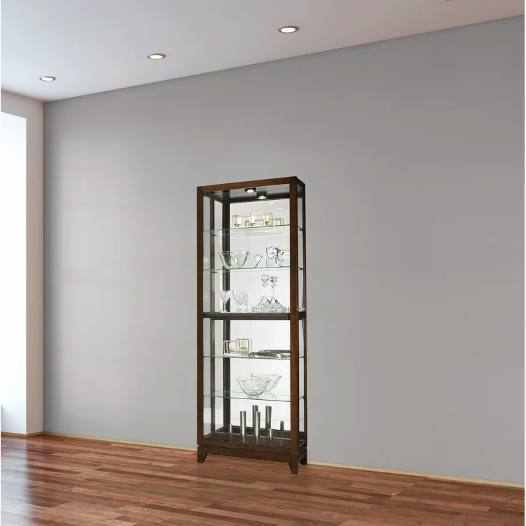 Espresso Lighted Glass Curio Cabinet with Adjustable Shelves