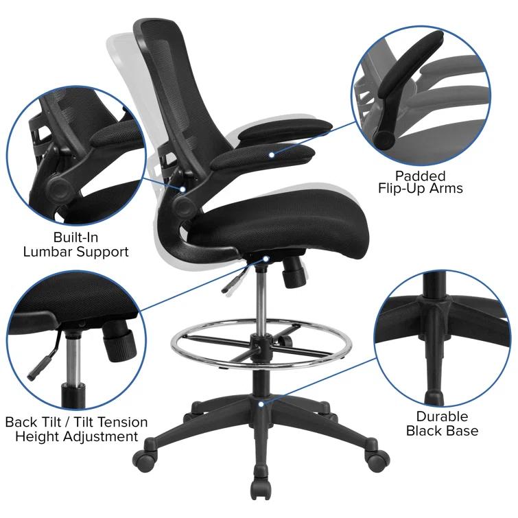 Archimedes Mid-Back Swivel Office Chair with Foot Ring and Flip-Up Arms