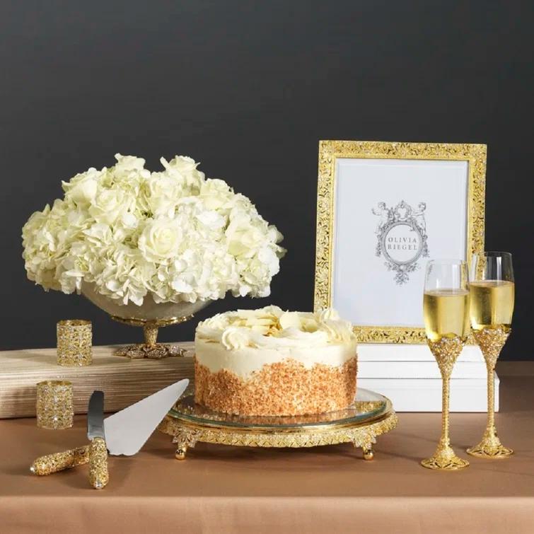 Gold and Glass Pedestal Cake Stand with European Crystals