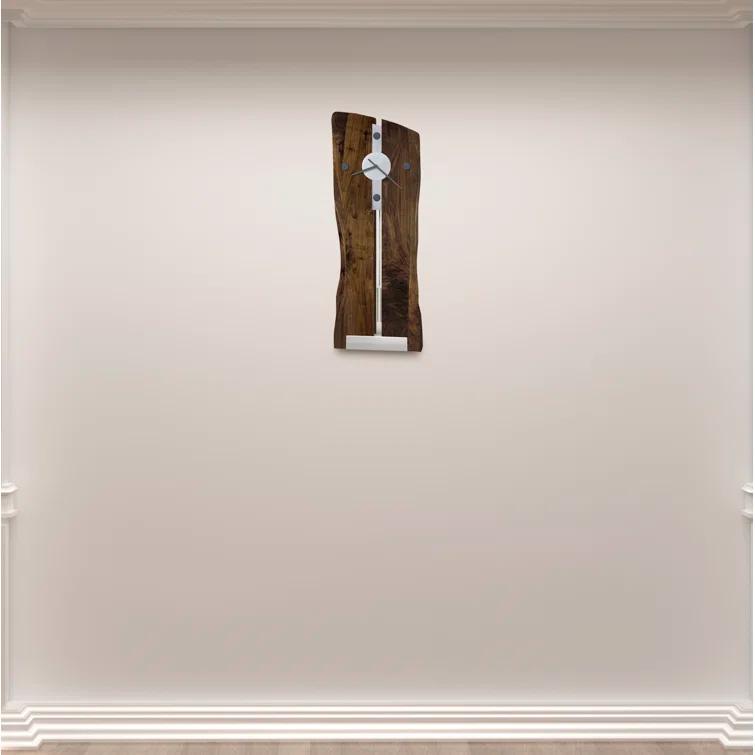 Modern Walnut and Nickel 35" Analog Wall Clock