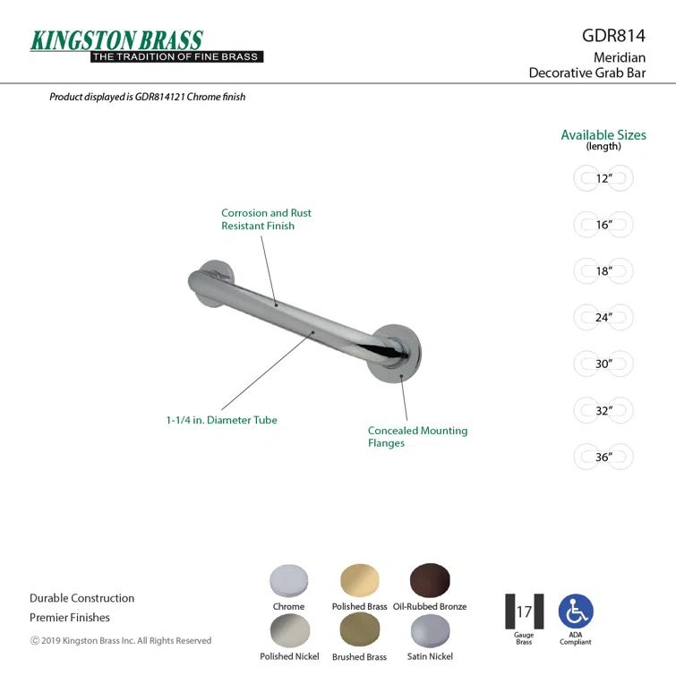 Kingston Brass Silver Sage 1-1/4 Inch O.D Grab Bar