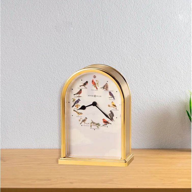 Howard Miller® Musical And Chiming Table Clocks Traditional Analog Acrylic Quartz Movement / Crystal Tabletop Clock in Polished Brass/Brushed Brass