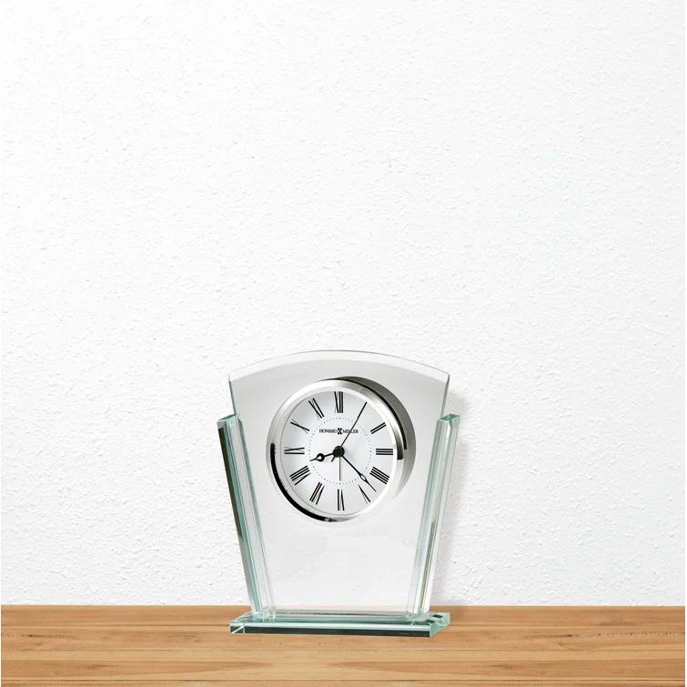 Howard Miller® Granby Modern & Contemporary Roman Numeral Glass Quartz Movement / Crystal Tabletop Clock with Alarm in Polished Silver/White/Black
