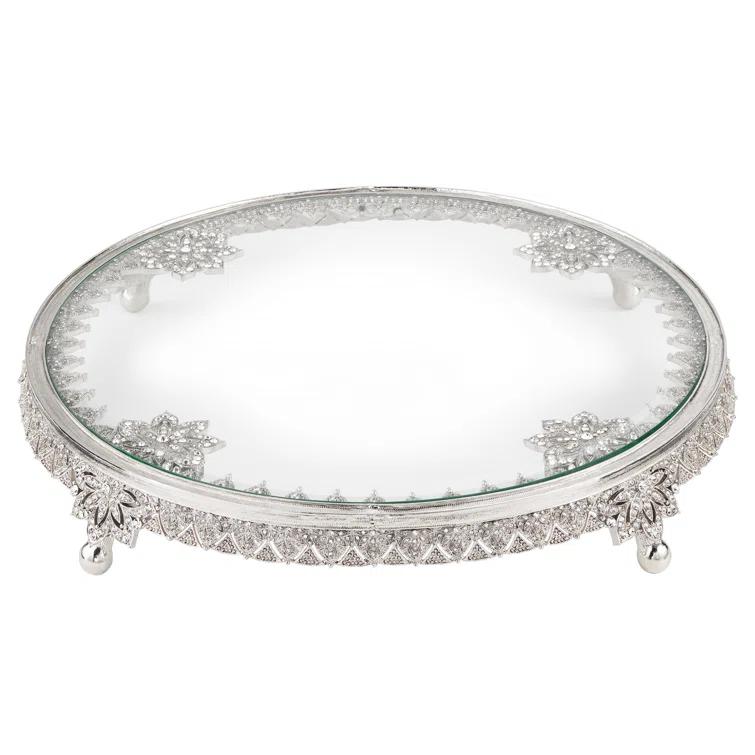 Silver Glass Windsor Cake Stand with Decorative Trim