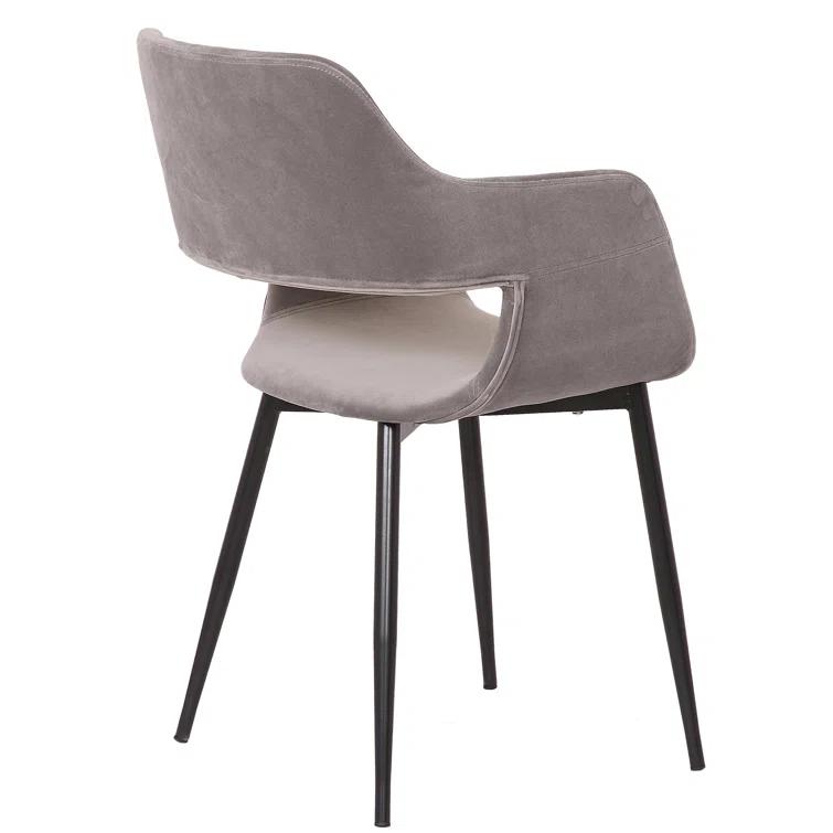 Bottlebrush Mid-Century Dining Accent Chair with Open Back in Fabric Upholstery, Steel, and Plywood