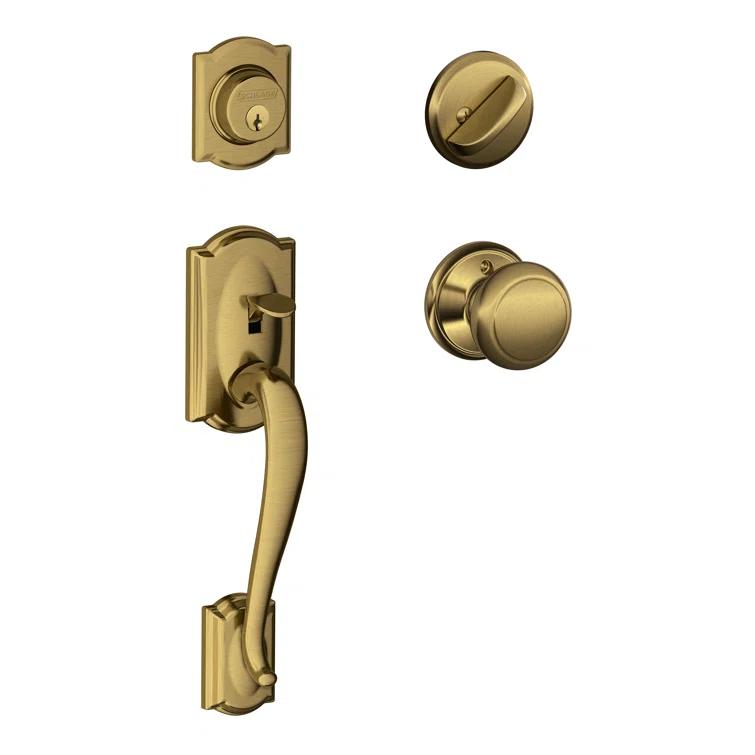 Camelot Handleset with Single Cylinder Deadbolt and Bell Door Knob and Rosette
