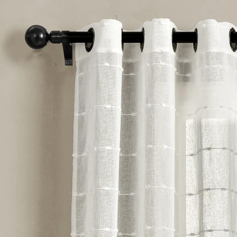 Farmhouse Textured Sheer Polyester Sheer Curtain Pair (Set of 2)