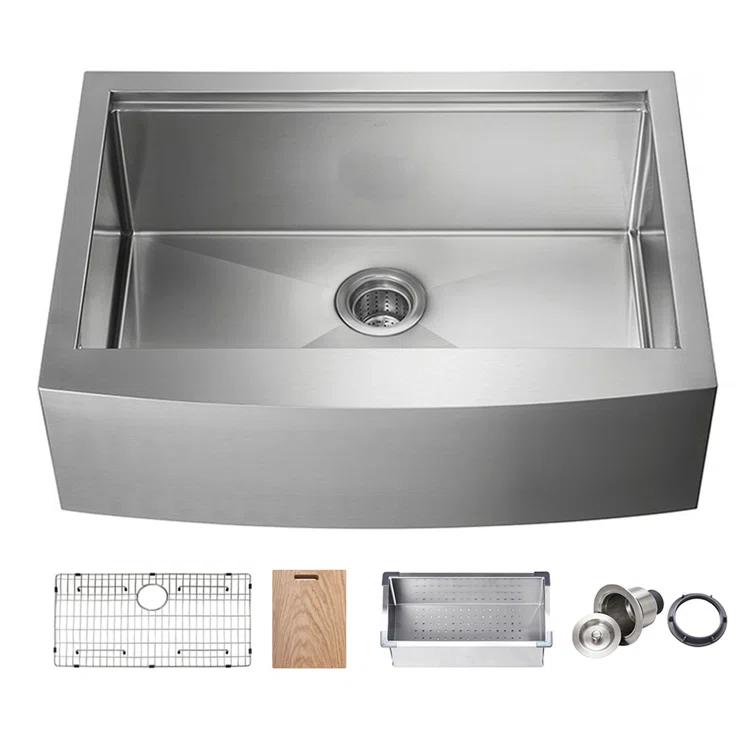 KIBI 33'' L Farmhouse / Apron Single Bowl Stainless Steel Kitchen Sink K1-SF33T