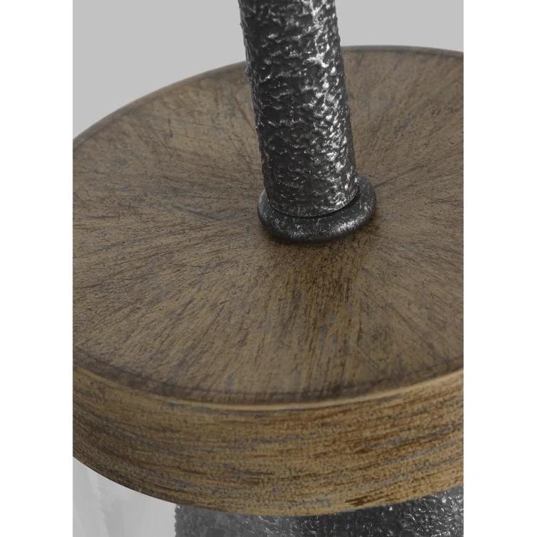 Distressed Weathered Oak & Slate Grey Mini Pendant with Wavy Clear Glass