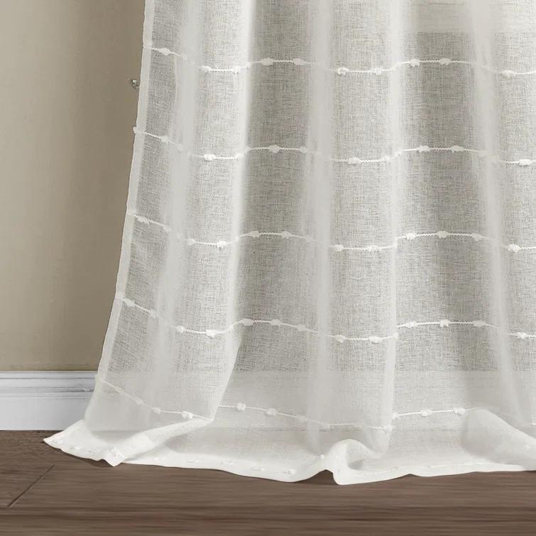 Farmhouse Textured Sheer Polyester Sheer Curtain Pair (Set of 2)