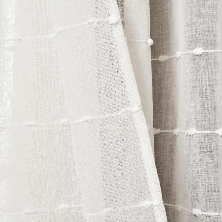Farmhouse Textured Sheer Polyester Sheer Curtain Pair (Set of 2)