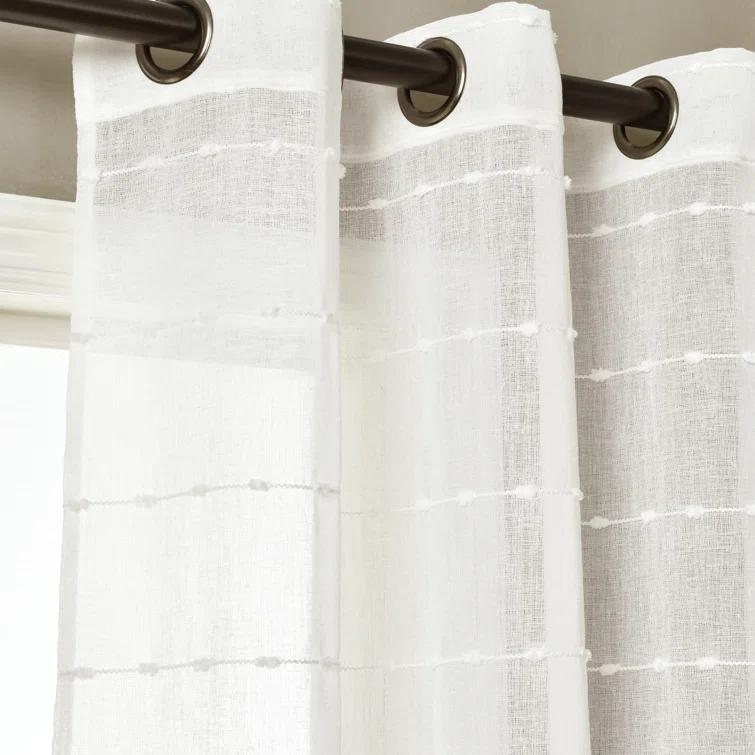 Farmhouse Textured Sheer Polyester Sheer Curtain Pair (Set of 2)