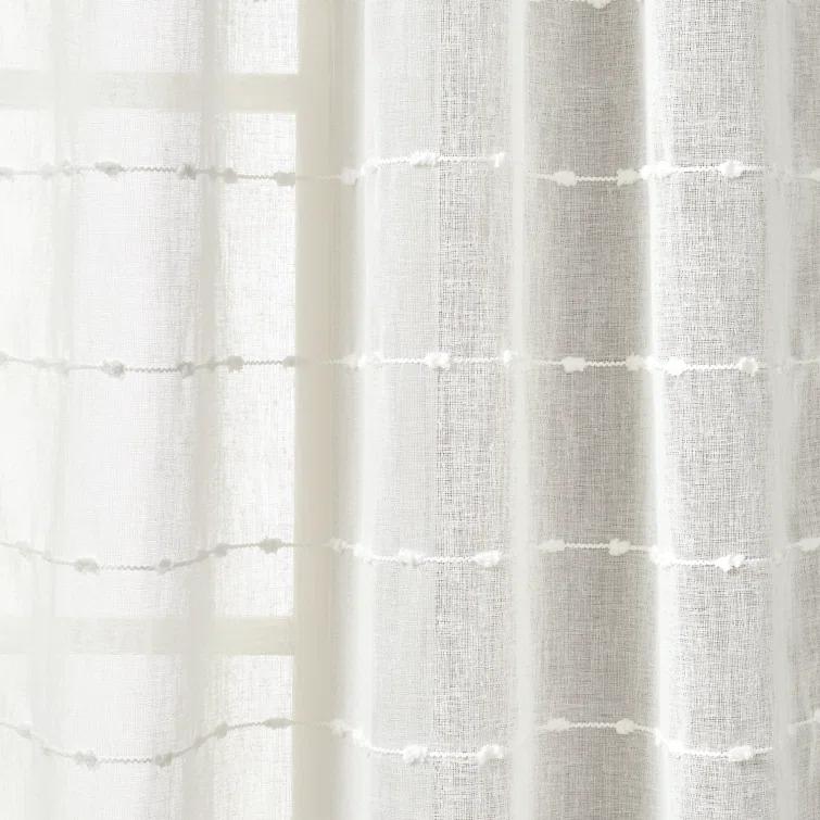 Farmhouse Textured Sheer Polyester Sheer Curtain Pair (Set of 2)
