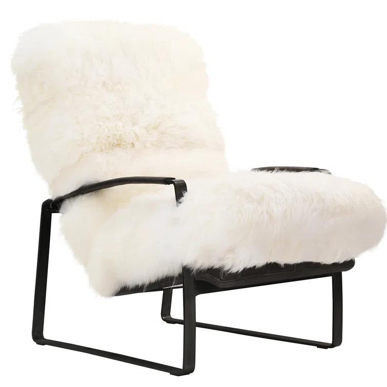 White Top Grain Leather and Iron Armchair