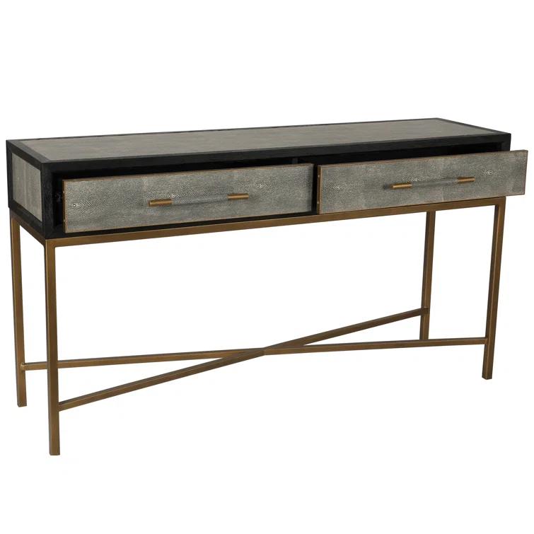 Contemporary Meera 59" Gray and Gold Console Table with Storage
