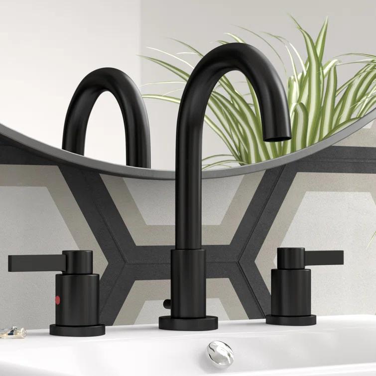 Kingston Brass NuvoFusion Two-Handle 3-Hole Deck Mount Widespread Bathroom Faucet with Brass Pop-Up Drain